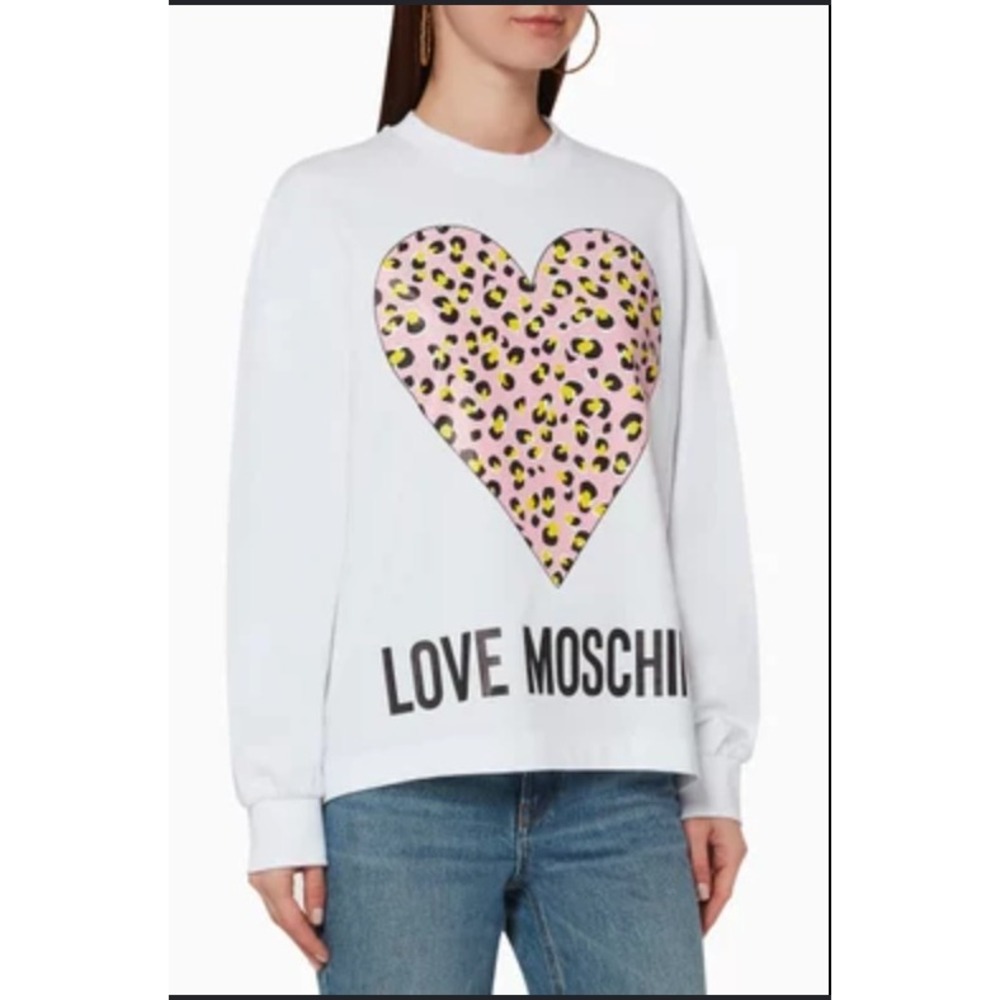Love Moschino White Leopard Heart Graphic Sweatshirt Size 2